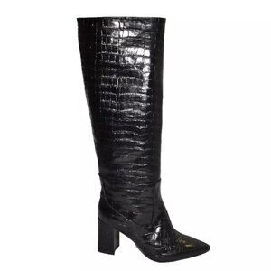 New! Aquatalia Patton Tall Boot Croc Embossed Black Leather Size 10.5 M DD426